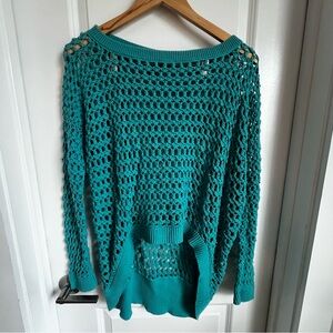 Karen Kane fishnet long sleeve sweater - teal - sized medium - woman